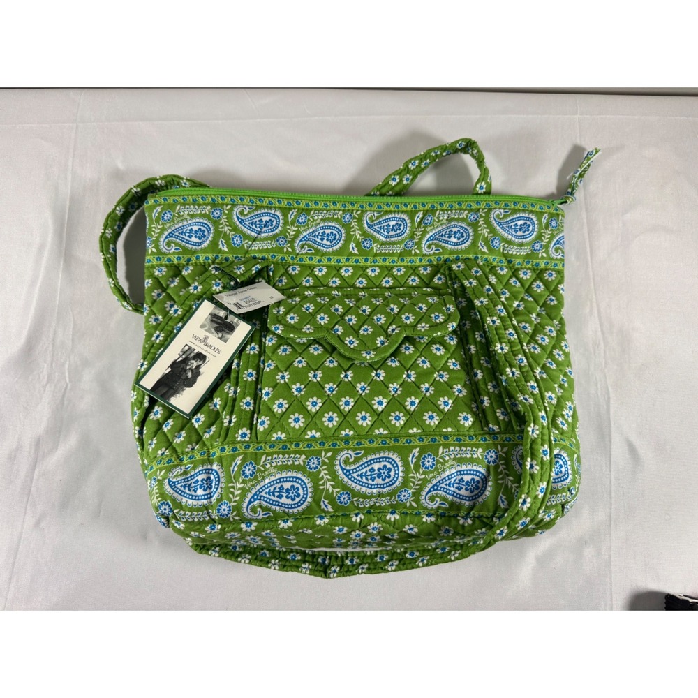 NWT Vera Bradley Villager Apple Green Paisley Quilted Cotton Shoulder Bag